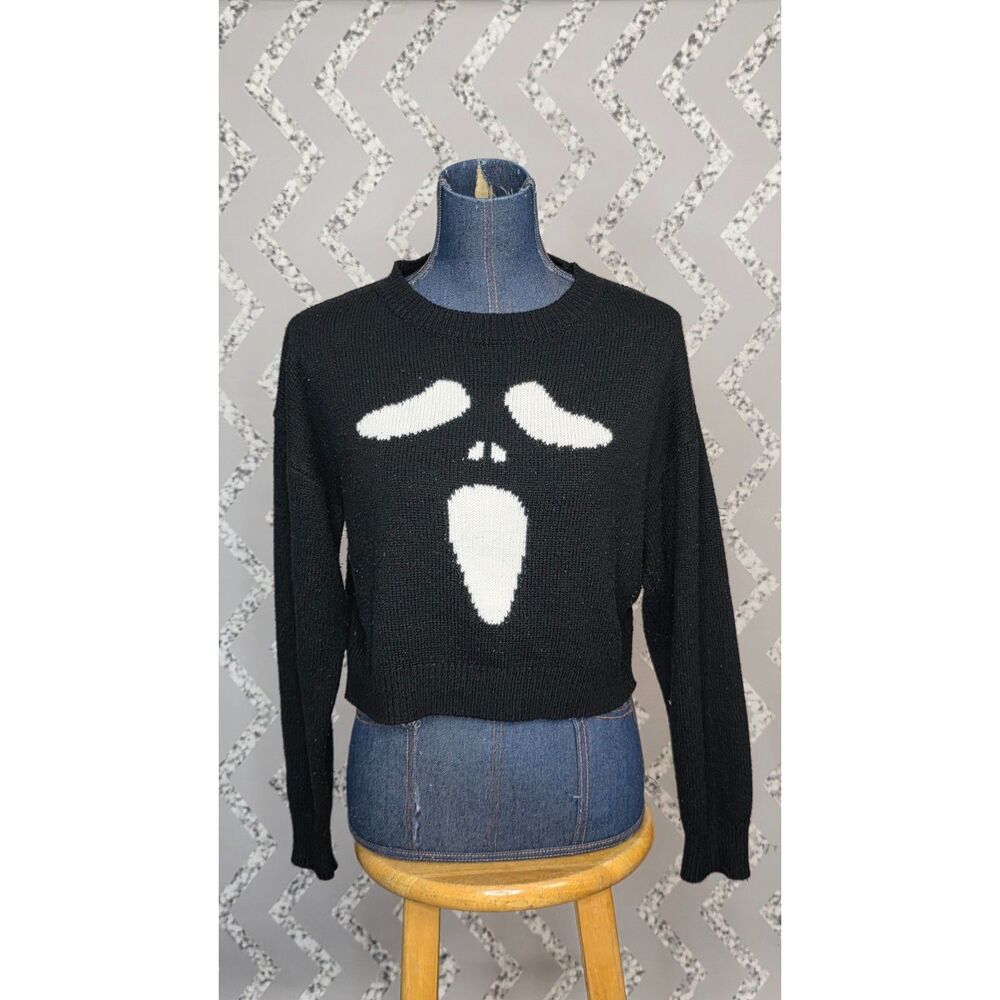 Ghostface Scream Knit Sweater Cropped Black White Halloween Scream Movie S/M